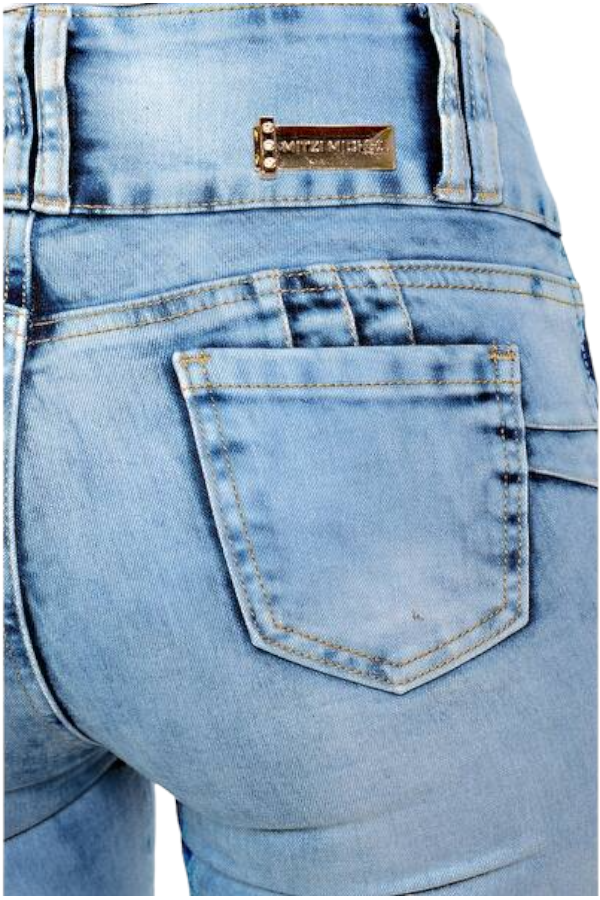 Close up of Side Up The Ladder with O Rings Jeans in Light Blue Color