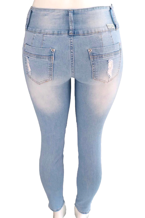 Back of Medium Rise Distressed Jeans