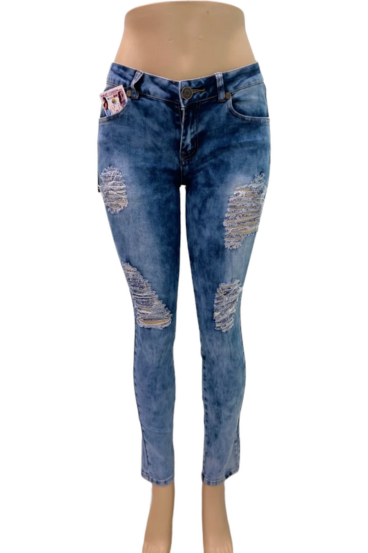 Low Waist Ripped Jeans in Blue