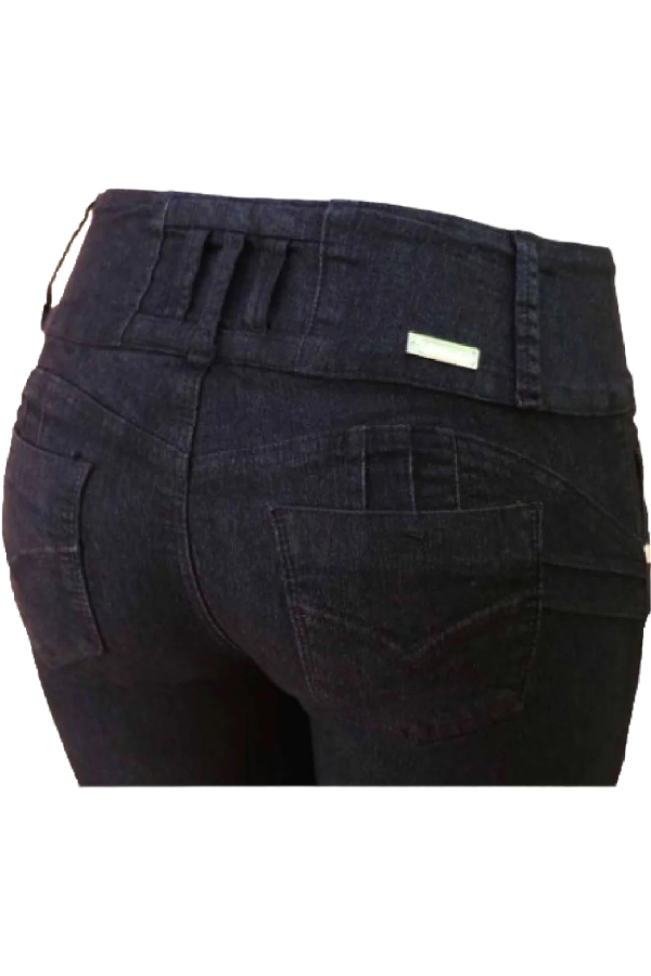 Close up of Scratched High Rise Pocket Design Jeans in Black