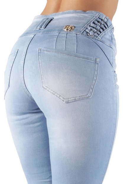 Back of Cutie Pie High Rise Push Up Jeans in Light Blue Color