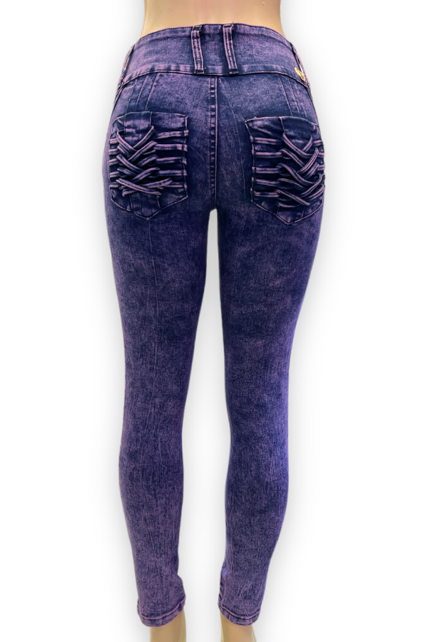 Back of Cutie Pie Push Up Purple Washed Jeans