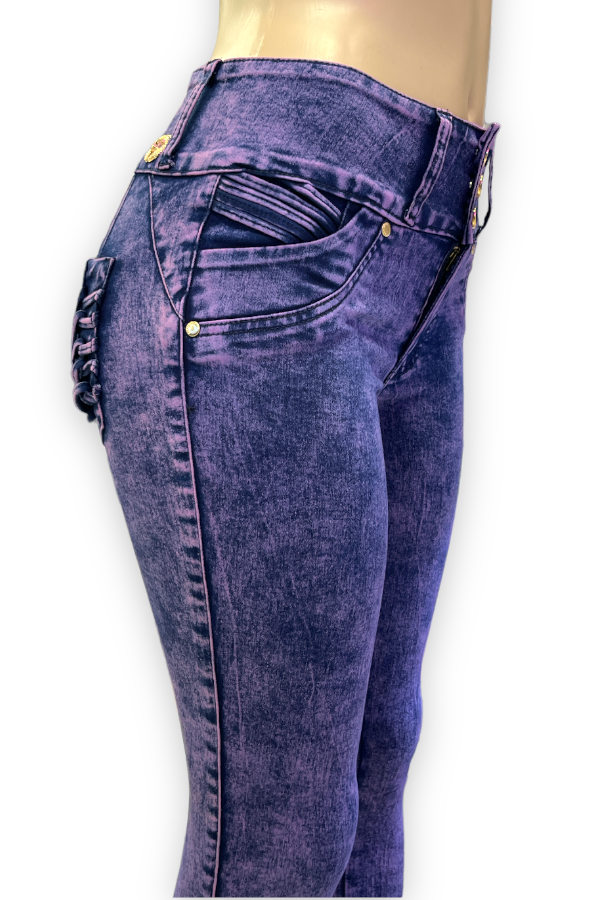 Close up of Cutie Pie Push Up Purple Washed Jeans