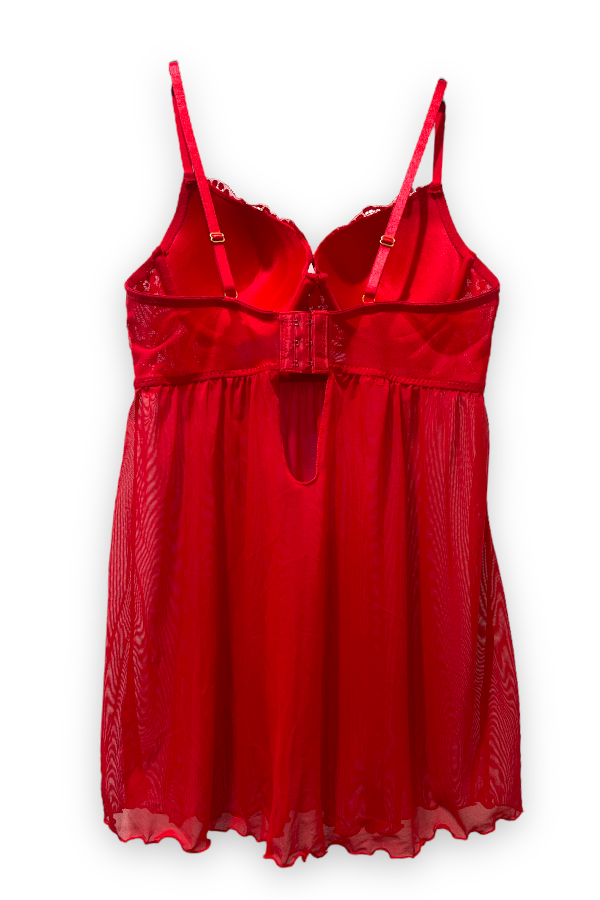 Back of Bustier Lace Babydoll - Red
