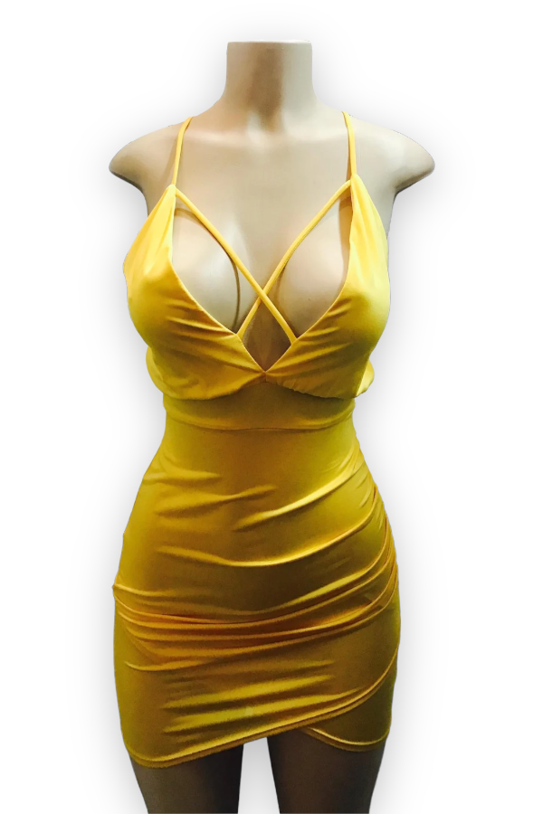 Caged Enveloped Dress in Yellow Color
