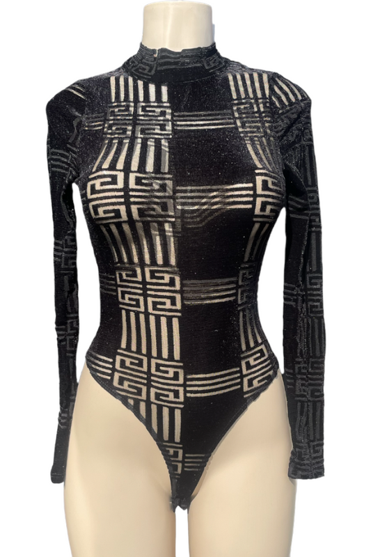 Velvety Sheer Delight Bodysuit - Black
