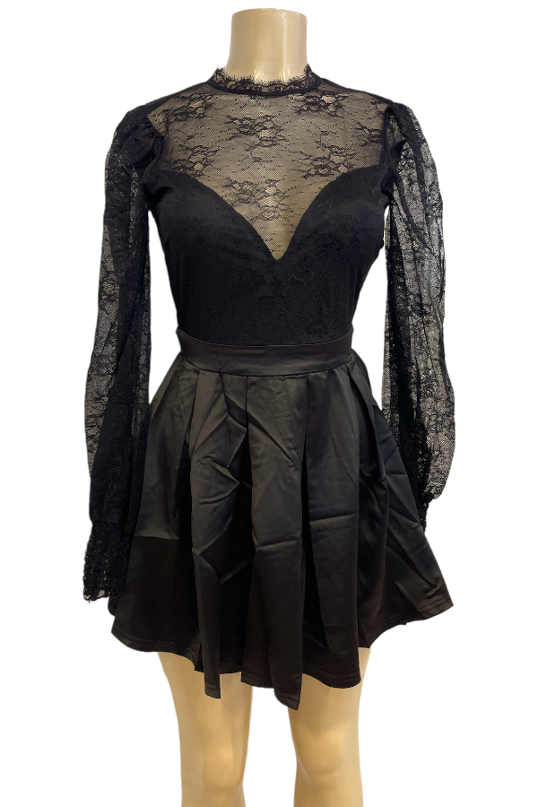 Lace & Satin Seduction Dress - Black
