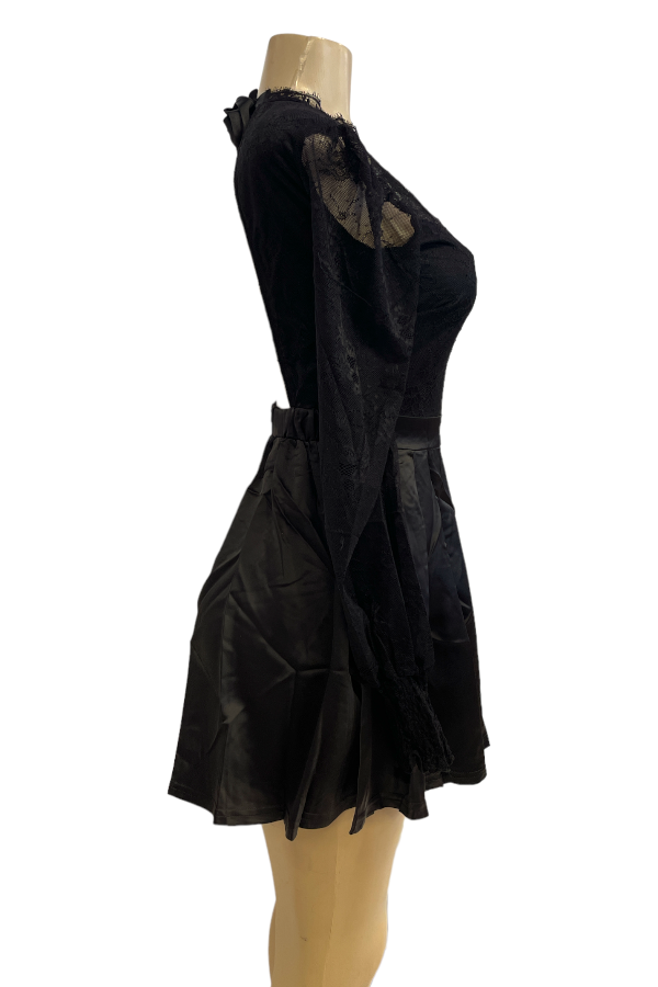 Lace & Satin Seduction Dress - Black - Side View