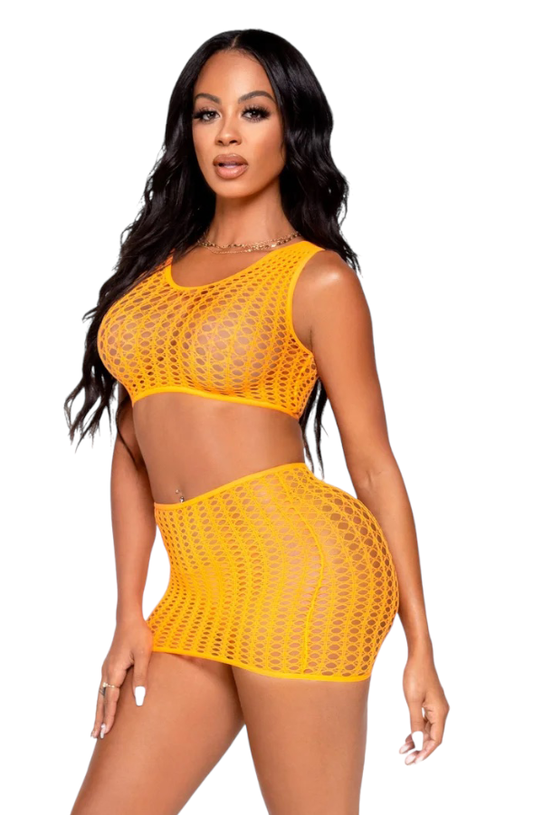 neon orange Weekend Getaway Crop Top Set on model