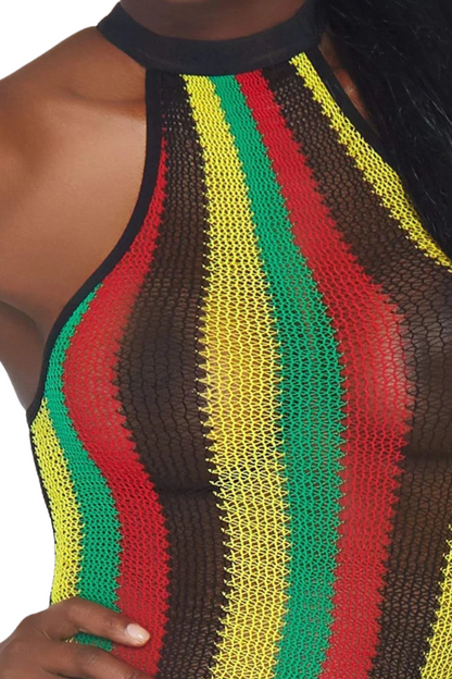 Rasta Fishnet Bodysuit on model
