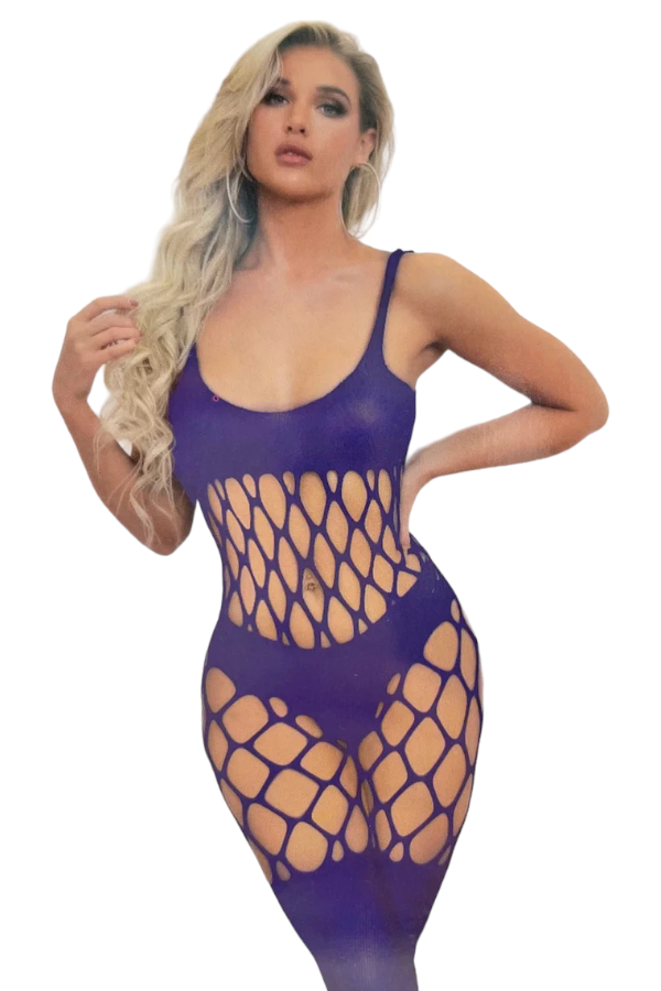 blue Sexy Fishnet Bodystocking on model