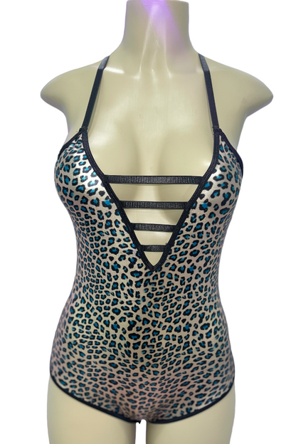 Metallic Front Ladder Leopard Print Bodysuit