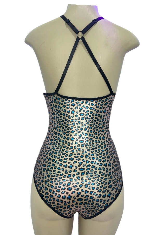 Metallic Front Ladder Leopard Print Bodysuit - Back View