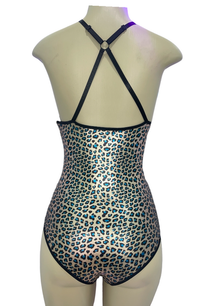 Metallic Front Ladder Leopard Print Bodysuit - Back View