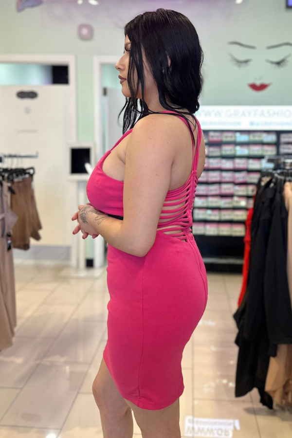 Caged Back Bodycon Dress - Fuchsia - Side View