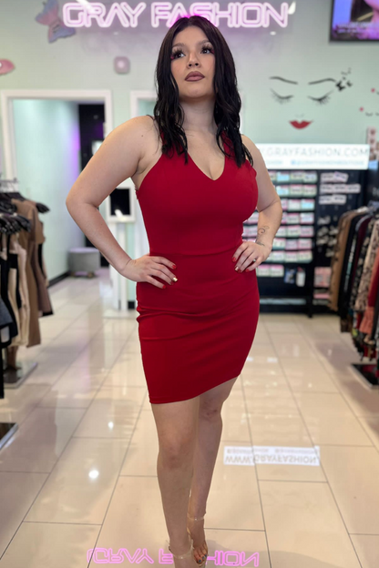 Lace Up Racerback Dress - Red