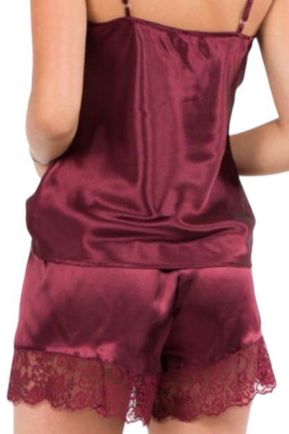 Feel Me Satin Set - Burgundy - Back View