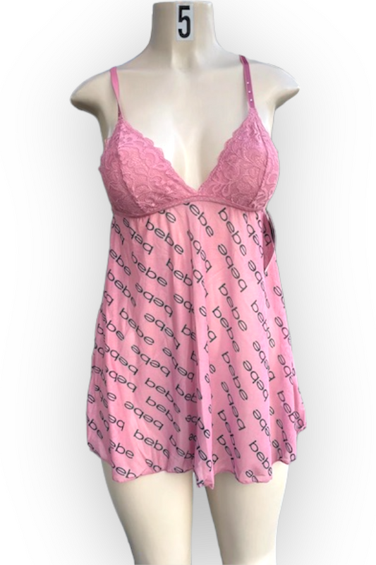 Lace with Logo Mesh Babydoll - Pink