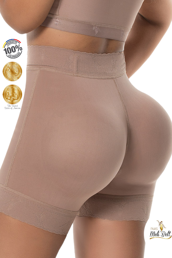 Melibelt Preformed Butt Lifting Shorts W/ Silicon - Cocoa - Back View