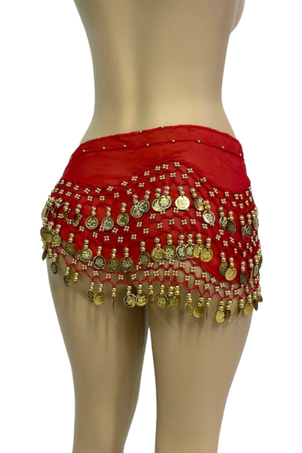 Belly Dance Coin Skirt - Red - Back View