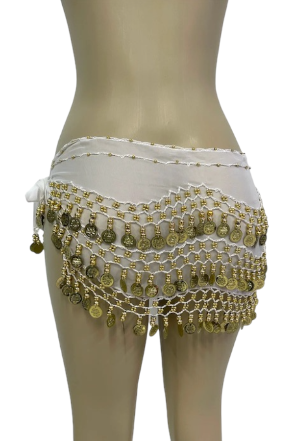 Belly Dance Coin Skirt - White - Back View