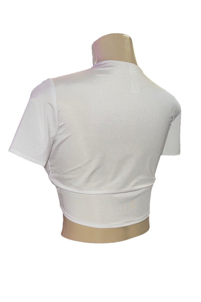 School Girl Tie Front Crop Top - White - Back View