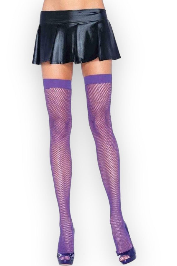 Joy Fishnet Thigh High Stockings - Purple