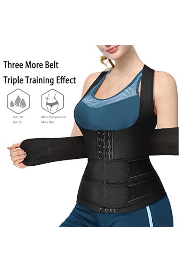 Neoprene Ultra Sweat Vest 3 Belt Wrap - Black - Three More Belt Triple Training Effect