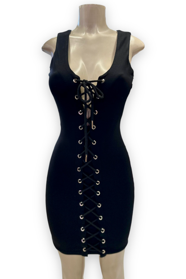 All In Lace Up Dress - Black