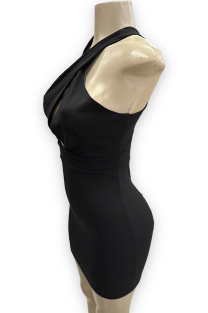 Mini Criss Cross Solid Techno Dress - Black 