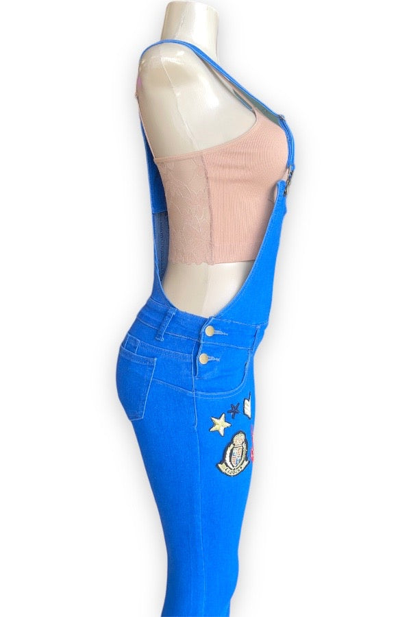 Groove Denim Overall Jeans with Patches - Blue