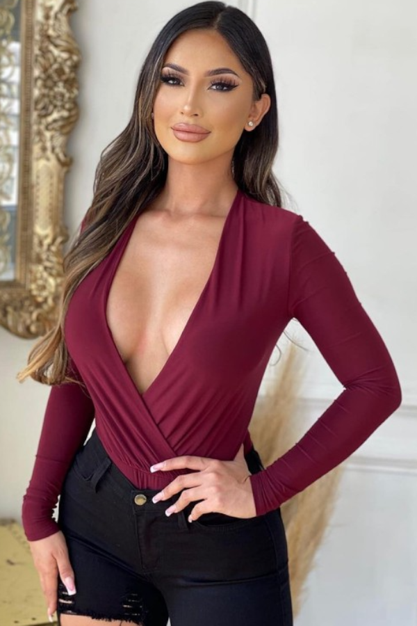 Wrapped Up Bodysuit - Burgundy