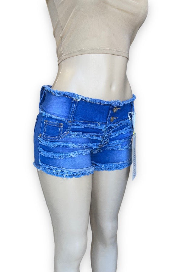 Distressed Denim Overall Shorts - Blue - Shorts