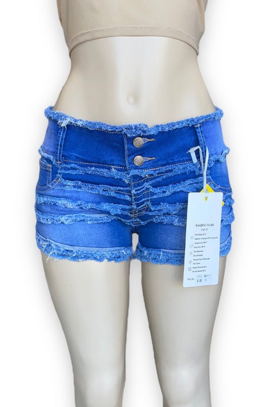 Distressed Denim Overall Shorts - Blue - Shorts