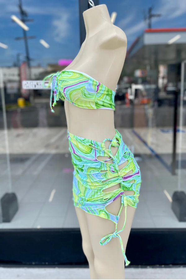 Paradise Bikini Set With Open Skirt - Green