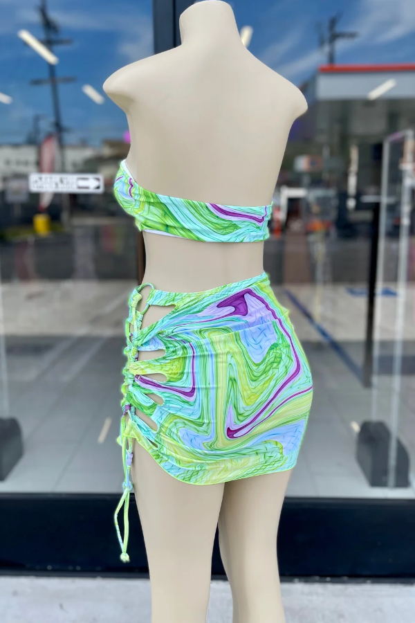 Paradise Bikini Set With Open Skirt - Green - Back View