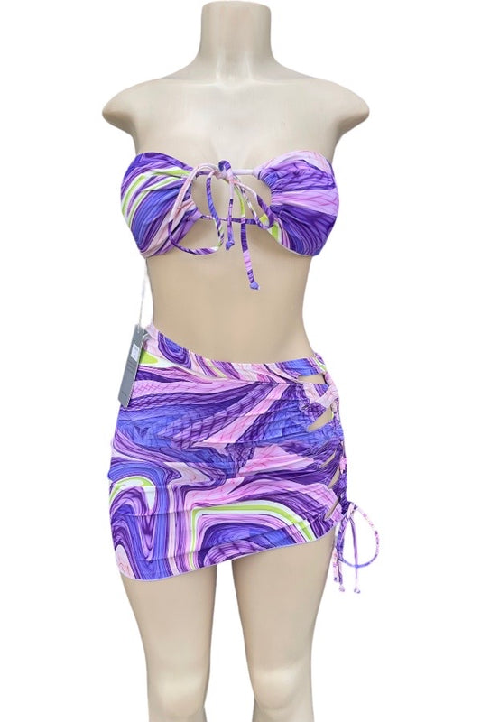 Paradise Bikini Set With Open Skirt - Purple