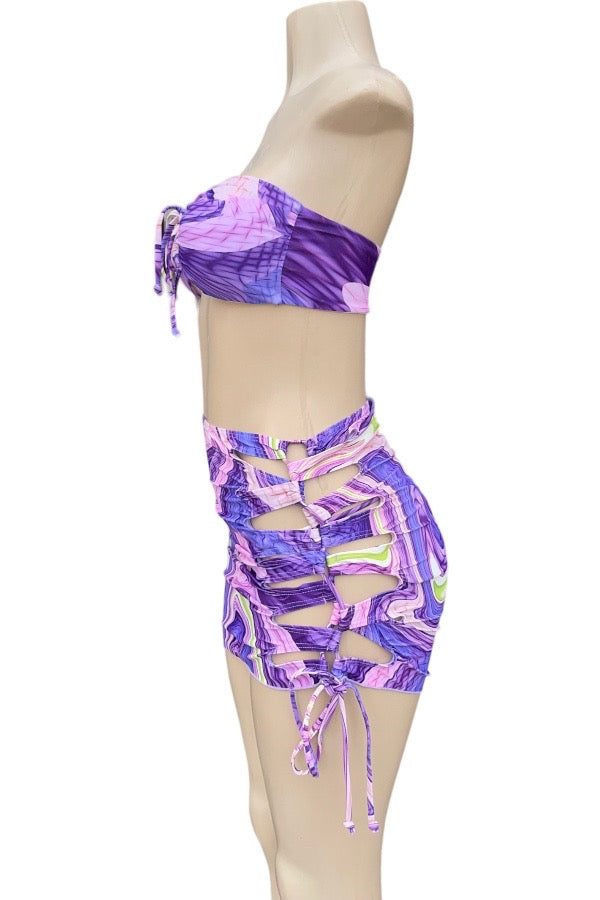 Paradise Bikini Set With Open Skirt - Purple