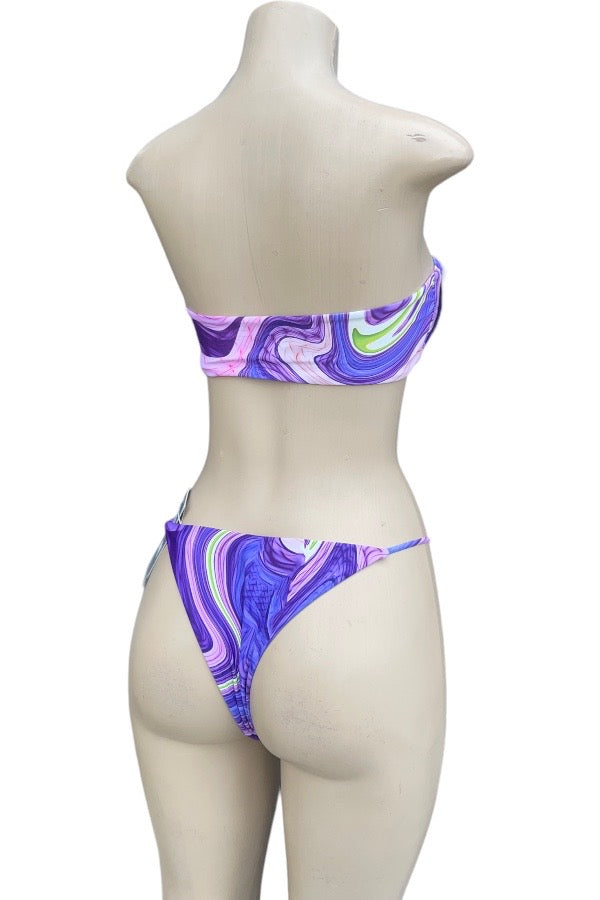 Paradise Bikini Set With Open Skirt - Purple - Back View