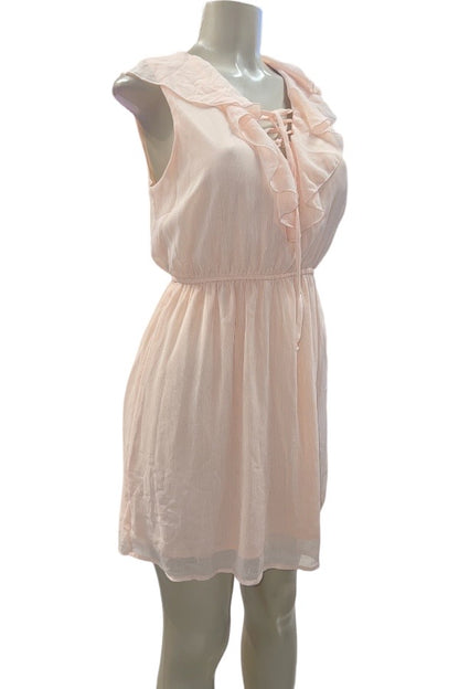 Flounced Chiffon Dress - Peach