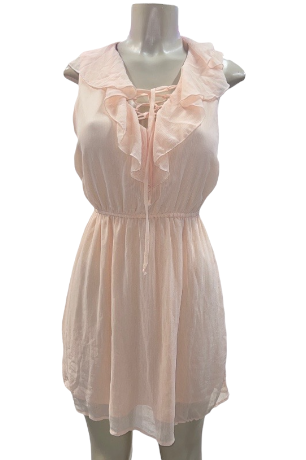 Flounced Chiffon Dress - Peach