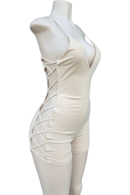 Romper With Side Cut Outs - Beige