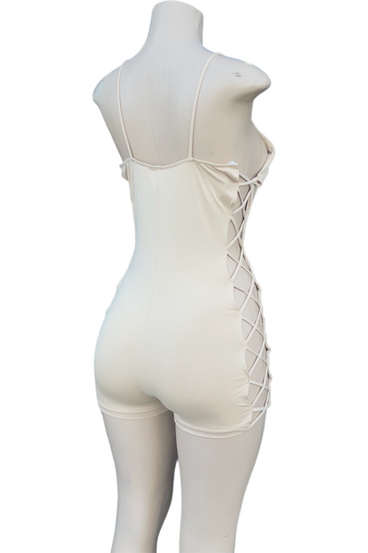 Romper With Side Cut Outs - Beige - Back View