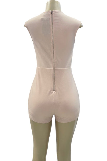 Eyelet Lace Up Bodycon Romper - Beige - Back View