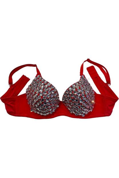 Beaded Chain Bra - Red