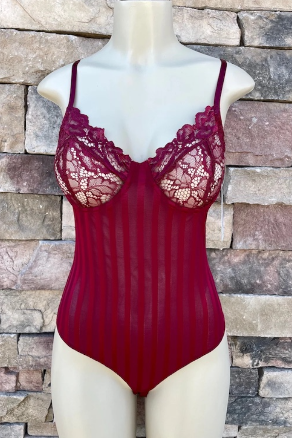 Line Up Bustier Bodysuit - Burgundy