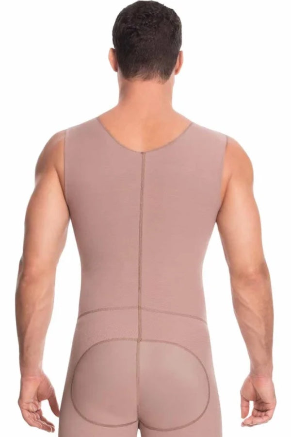 Full Men Shapewear With Frontal Zipper - Cocoa - Back View