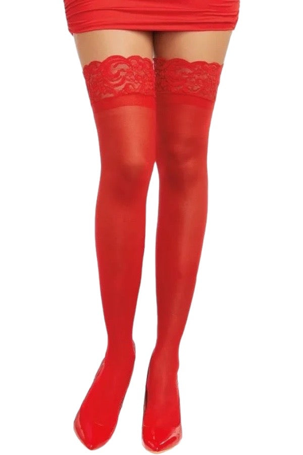 Sheer Thigh High W/ Stay Up Silicon - Red