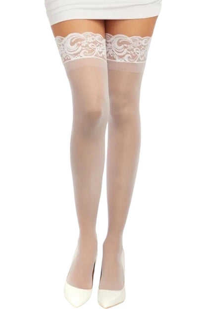Sheer Thigh High W/ Stay Up Silicon - White 