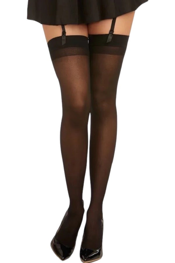 Sheer Back Seam Thigh High - Black